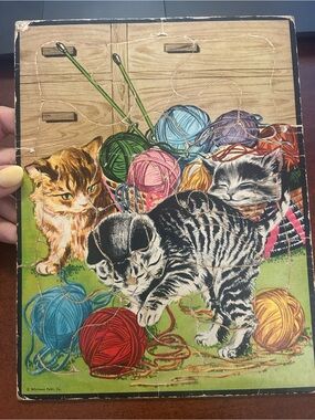 Vintage Whitman Kittens Playing with Yarn Tray Puzzle Complete USA